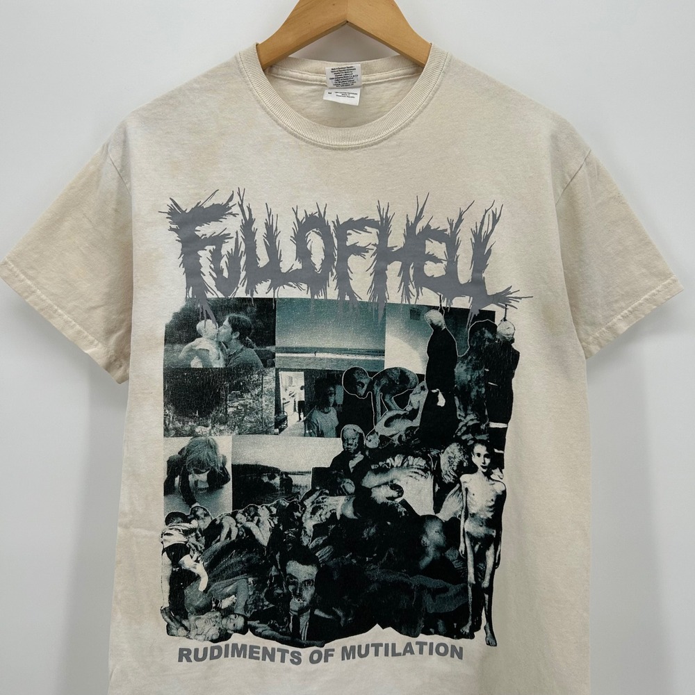 Full of Hell Rudiments of Mutilation Band T-Shirt Mens Medium Cream Grindcore